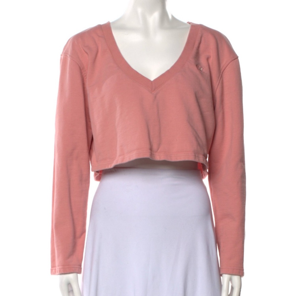 For Love And Lemons Pink V-Neck Long Sleeve Crop Top